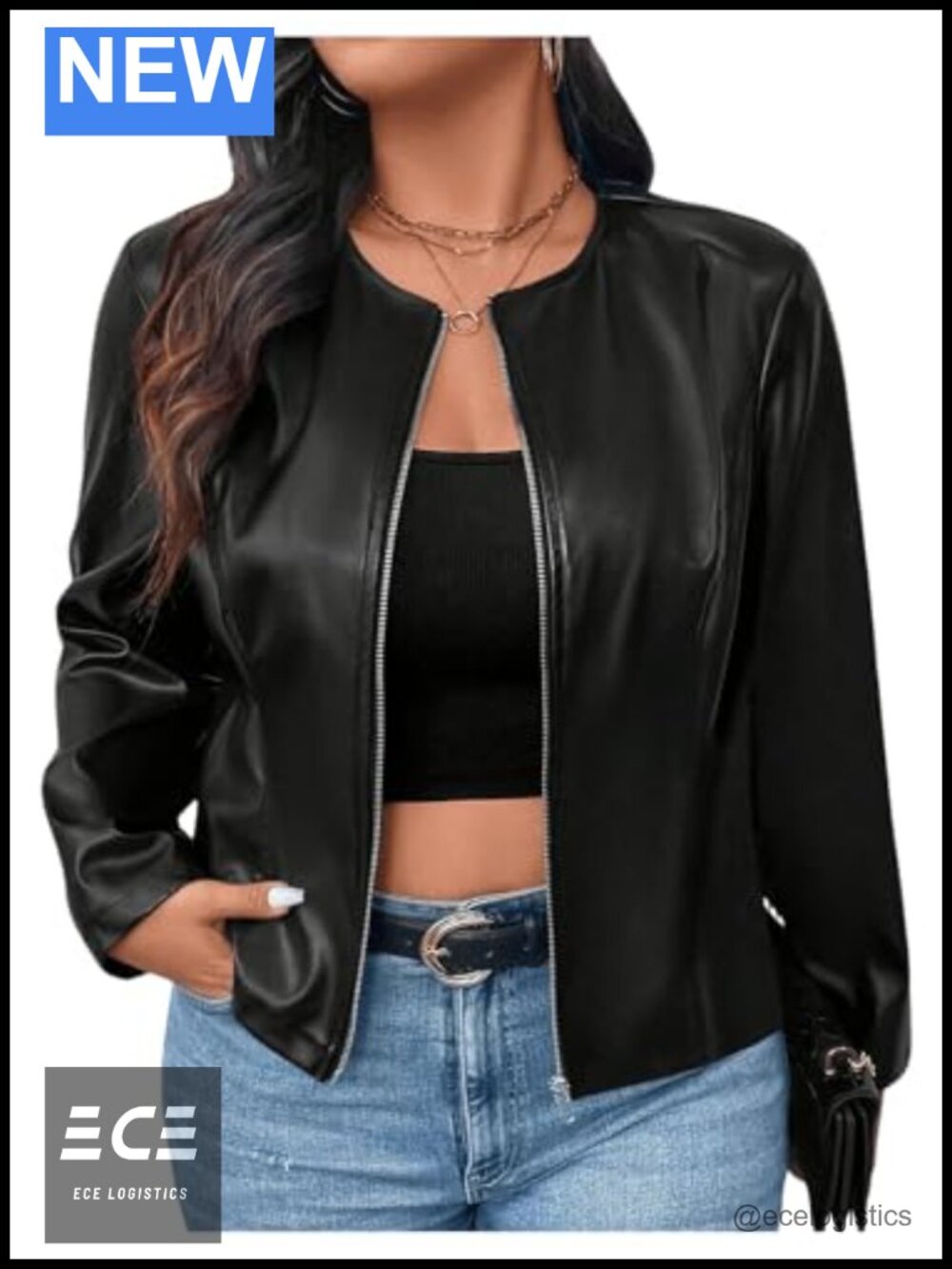 SOLY HUX Women's Plus Size PU Leather Jacket Zip Up Bomber